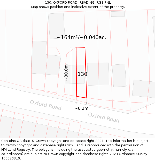 130, OXFORD ROAD, READING, RG1 7NL: Plot and title map