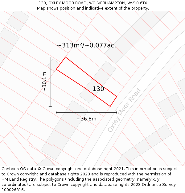 130, OXLEY MOOR ROAD, WOLVERHAMPTON, WV10 6TX: Plot and title map