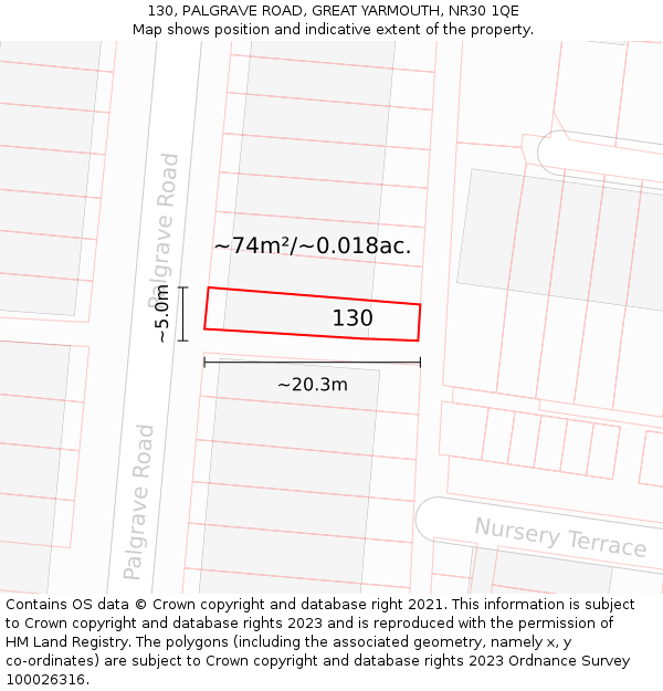 130, PALGRAVE ROAD, GREAT YARMOUTH, NR30 1QE: Plot and title map