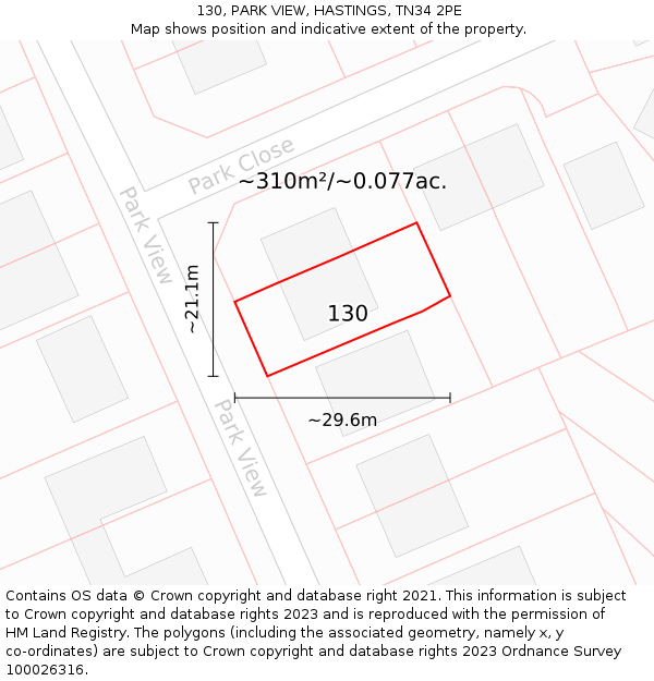 130, PARK VIEW, HASTINGS, TN34 2PE: Plot and title map