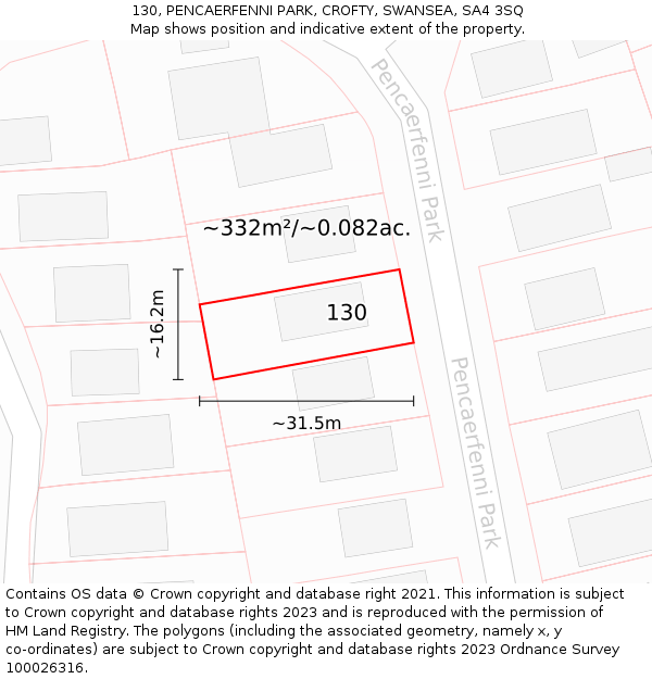 130, PENCAERFENNI PARK, CROFTY, SWANSEA, SA4 3SQ: Plot and title map
