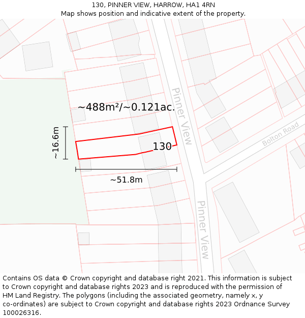 130, PINNER VIEW, HARROW, HA1 4RN: Plot and title map
