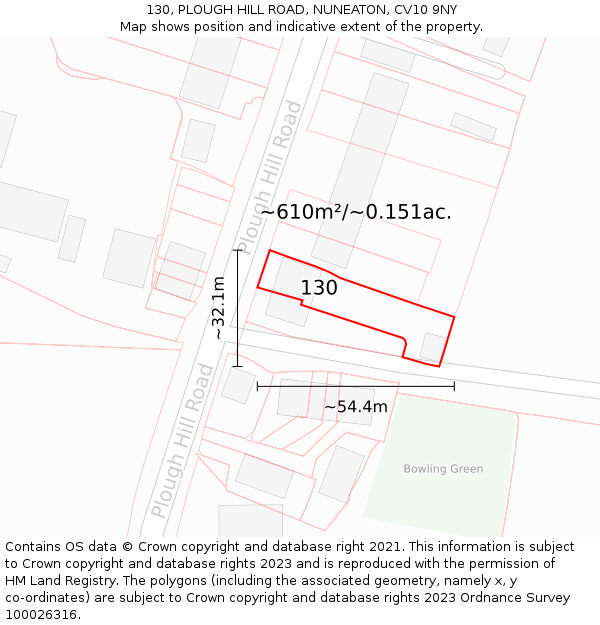 130, PLOUGH HILL ROAD, NUNEATON, CV10 9NY: Plot and title map