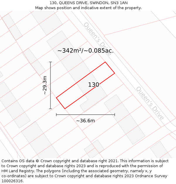 130, QUEENS DRIVE, SWINDON, SN3 1AN: Plot and title map