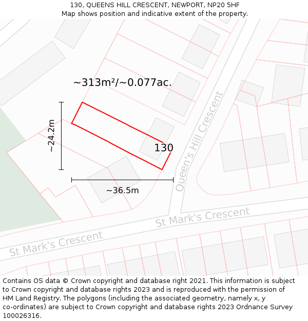 130, QUEENS HILL CRESCENT, NEWPORT, NP20 5HF: Plot and title map