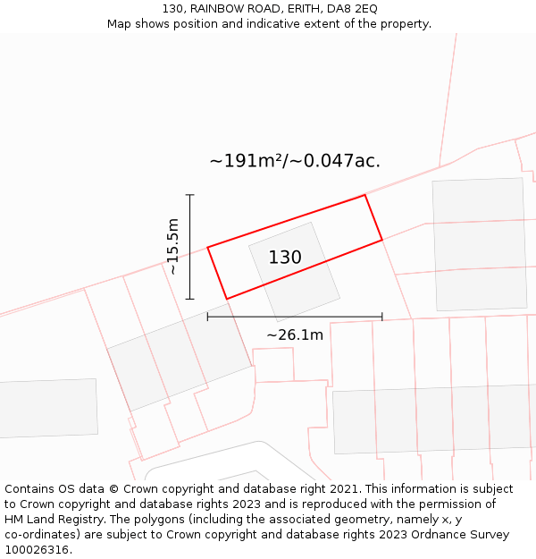 130, RAINBOW ROAD, ERITH, DA8 2EQ: Plot and title map