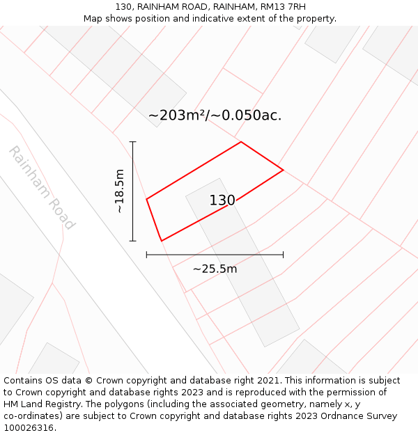 130, RAINHAM ROAD, RAINHAM, RM13 7RH: Plot and title map