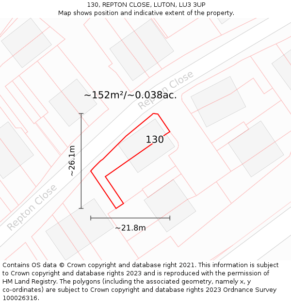 130, REPTON CLOSE, LUTON, LU3 3UP: Plot and title map
