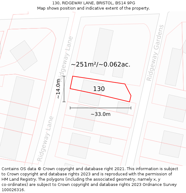 130, RIDGEWAY LANE, BRISTOL, BS14 9PG: Plot and title map