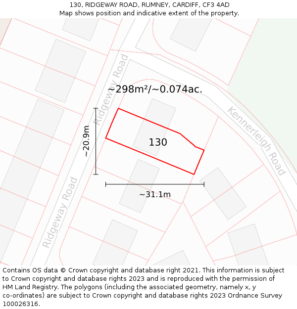 130, RIDGEWAY ROAD, RUMNEY, CARDIFF, CF3 4AD: Plot and title map