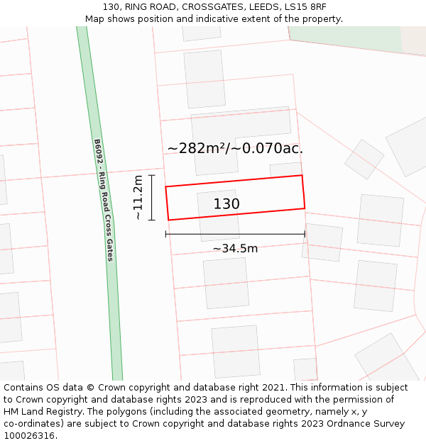 130, RING ROAD, CROSSGATES, LEEDS, LS15 8RF: Plot and title map
