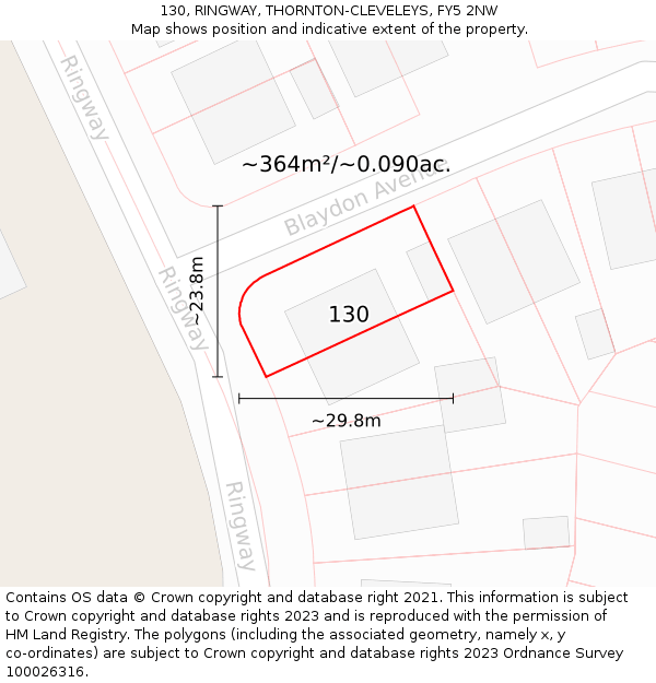 130, RINGWAY, THORNTON-CLEVELEYS, FY5 2NW: Plot and title map