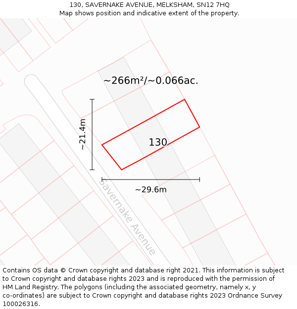 130, SAVERNAKE AVENUE, MELKSHAM, SN12 7HQ: Plot and title map