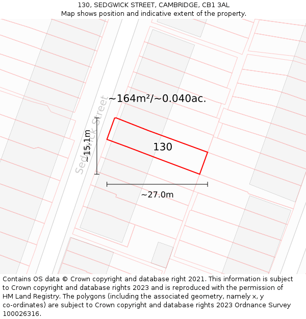 130, SEDGWICK STREET, CAMBRIDGE, CB1 3AL: Plot and title map