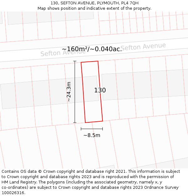 130, SEFTON AVENUE, PLYMOUTH, PL4 7QH: Plot and title map