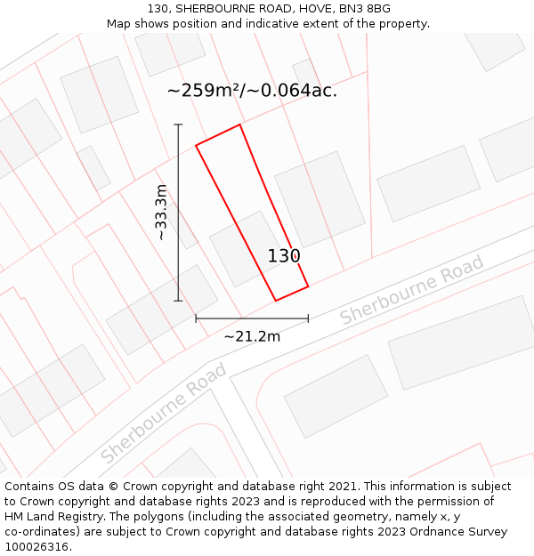 130, SHERBOURNE ROAD, HOVE, BN3 8BG: Plot and title map