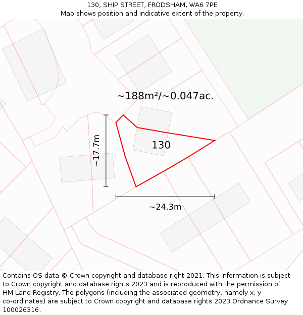 130, SHIP STREET, FRODSHAM, WA6 7PE: Plot and title map