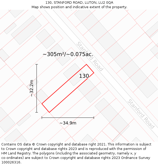130, STANFORD ROAD, LUTON, LU2 0QA: Plot and title map