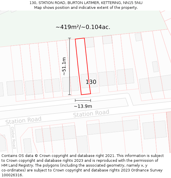 130, STATION ROAD, BURTON LATIMER, KETTERING, NN15 5NU: Plot and title map