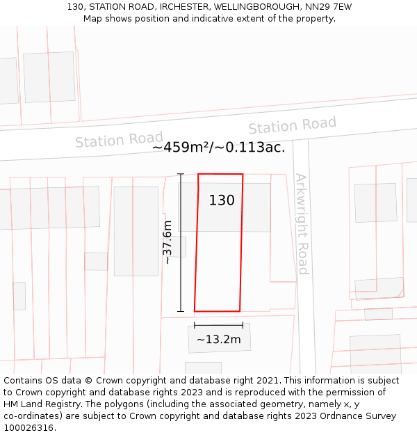 130, STATION ROAD, IRCHESTER, WELLINGBOROUGH, NN29 7EW: Plot and title map