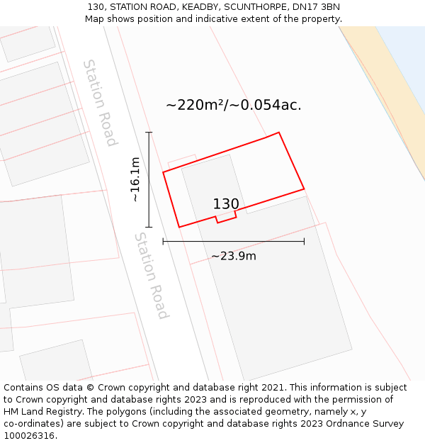 130, STATION ROAD, KEADBY, SCUNTHORPE, DN17 3BN: Plot and title map