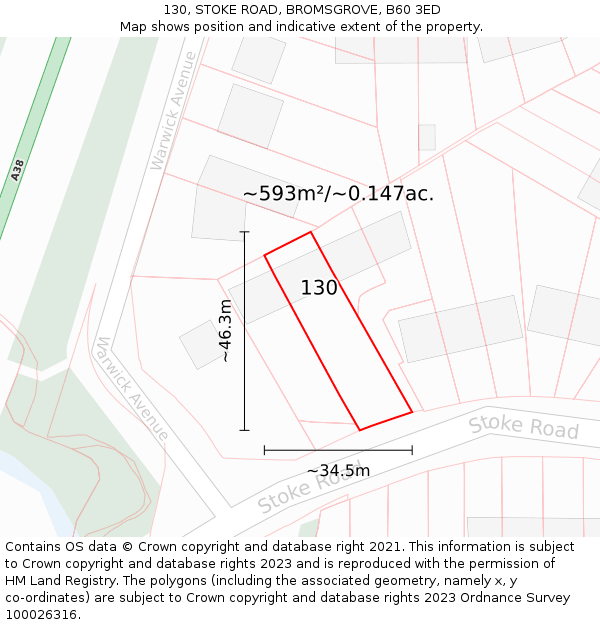 130, STOKE ROAD, BROMSGROVE, B60 3ED: Plot and title map