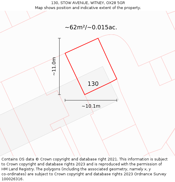 130, STOW AVENUE, WITNEY, OX28 5GR: Plot and title map
