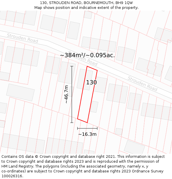 130, STROUDEN ROAD, BOURNEMOUTH, BH9 1QW: Plot and title map