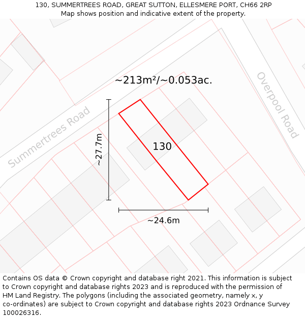 130, SUMMERTREES ROAD, GREAT SUTTON, ELLESMERE PORT, CH66 2RP: Plot and title map