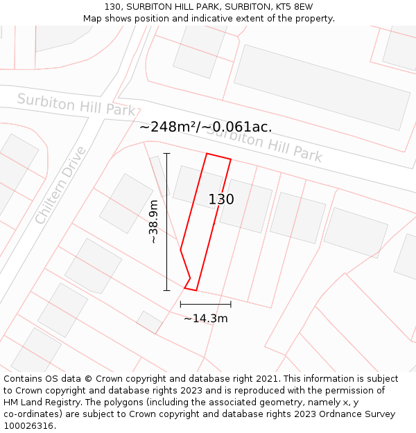 130, SURBITON HILL PARK, SURBITON, KT5 8EW: Plot and title map