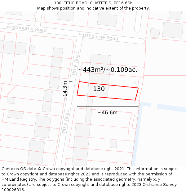 130, TITHE ROAD, CHATTERIS, PE16 6SN: Plot and title map