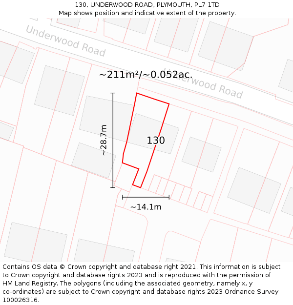 130, UNDERWOOD ROAD, PLYMOUTH, PL7 1TD: Plot and title map