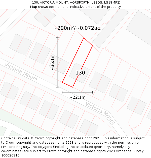 130, VICTORIA MOUNT, HORSFORTH, LEEDS, LS18 4PZ: Plot and title map