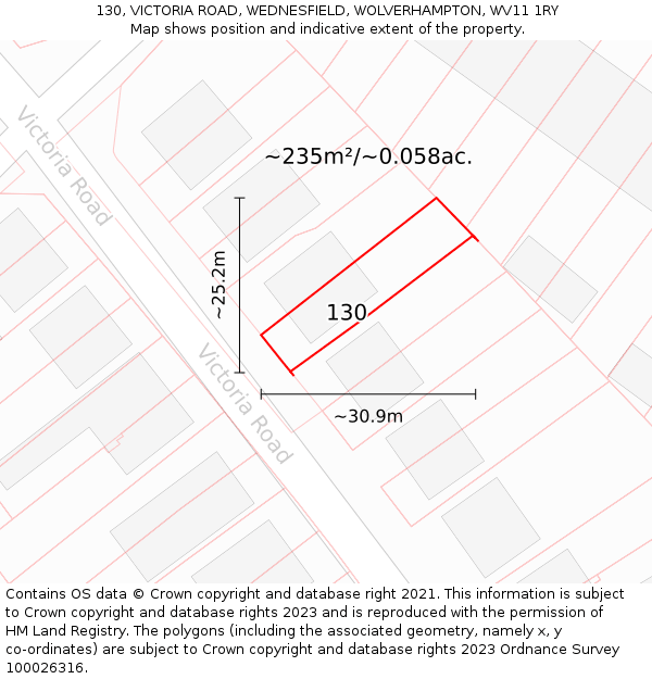 130, VICTORIA ROAD, WEDNESFIELD, WOLVERHAMPTON, WV11 1RY: Plot and title map