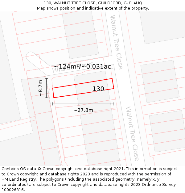 130, WALNUT TREE CLOSE, GUILDFORD, GU1 4UQ: Plot and title map