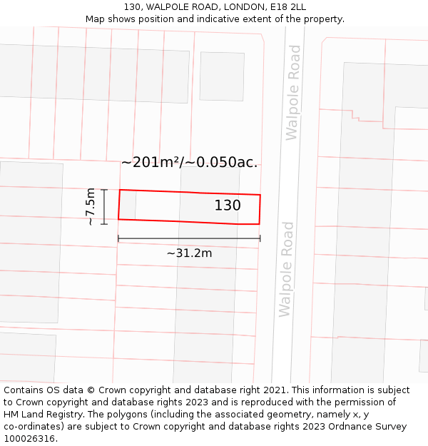 130, WALPOLE ROAD, LONDON, E18 2LL: Plot and title map