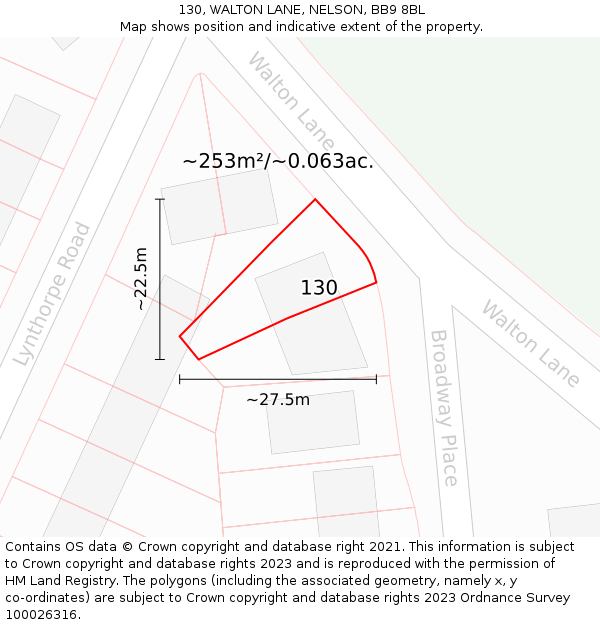 130, WALTON LANE, NELSON, BB9 8BL: Plot and title map