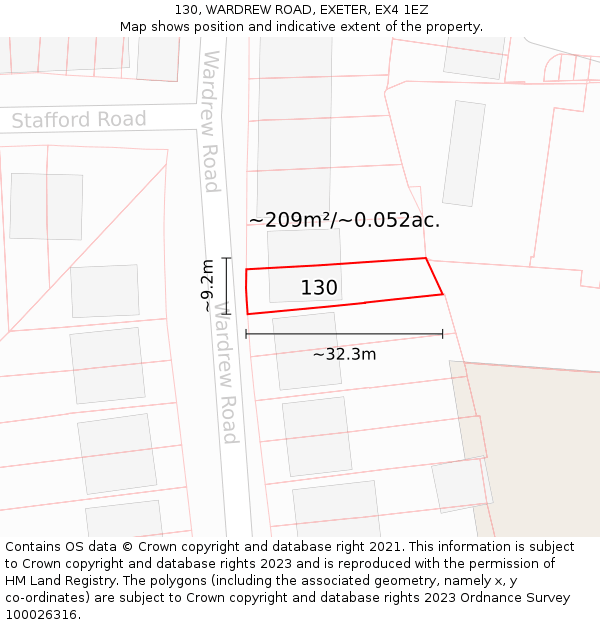 130, WARDREW ROAD, EXETER, EX4 1EZ: Plot and title map