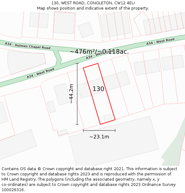 130, WEST ROAD, CONGLETON, CW12 4EU: Plot and title map