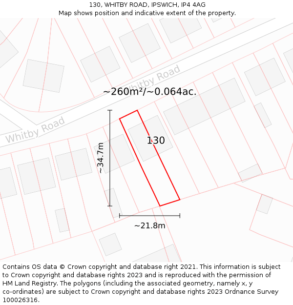 130, WHITBY ROAD, IPSWICH, IP4 4AG: Plot and title map
