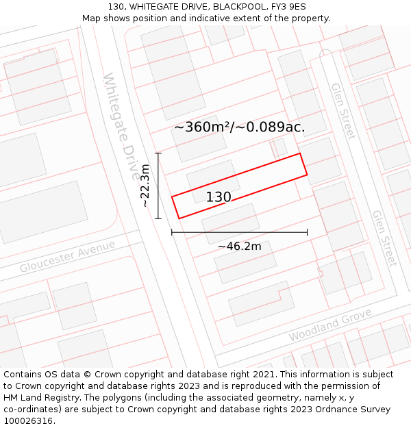 130, WHITEGATE DRIVE, BLACKPOOL, FY3 9ES: Plot and title map
