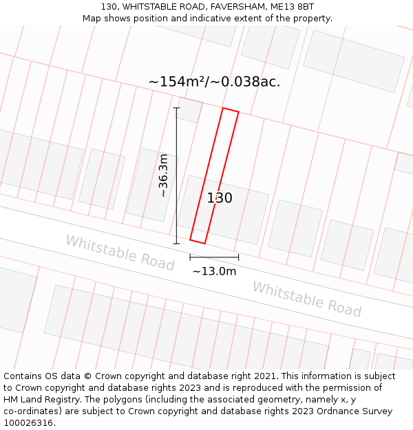 130, WHITSTABLE ROAD, FAVERSHAM, ME13 8BT: Plot and title map
