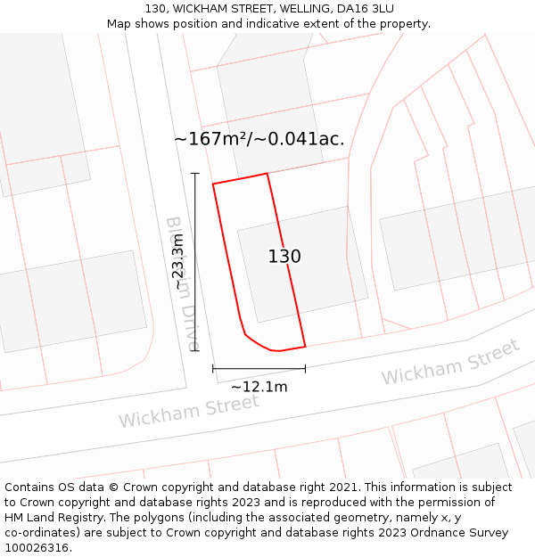 130, WICKHAM STREET, WELLING, DA16 3LU: Plot and title map