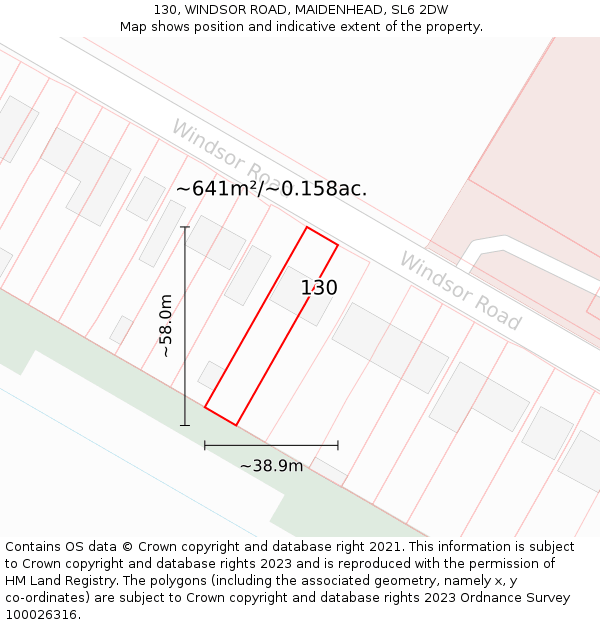 130, WINDSOR ROAD, MAIDENHEAD, SL6 2DW: Plot and title map