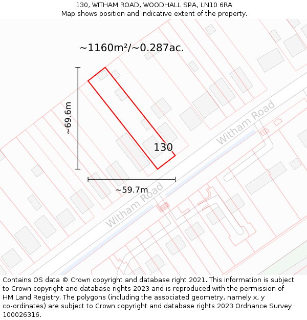 130, WITHAM ROAD, WOODHALL SPA, LN10 6RA: Plot and title map
