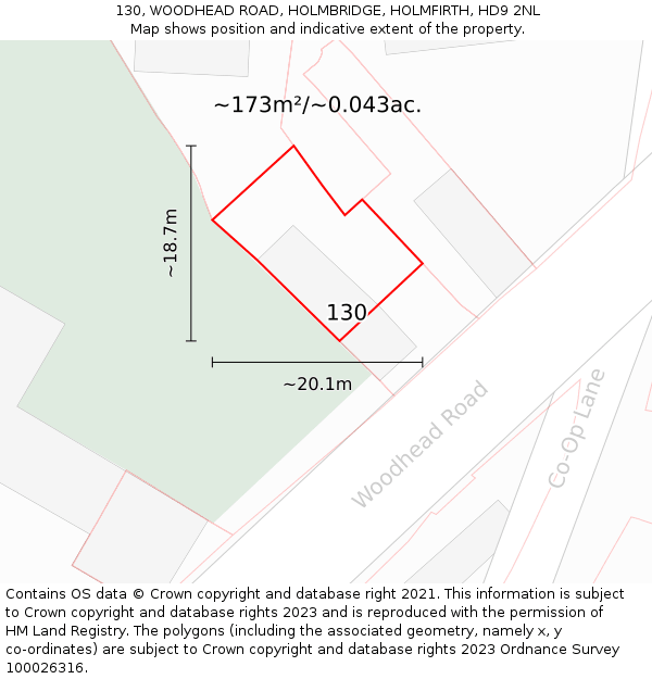 130, WOODHEAD ROAD, HOLMBRIDGE, HOLMFIRTH, HD9 2NL: Plot and title map