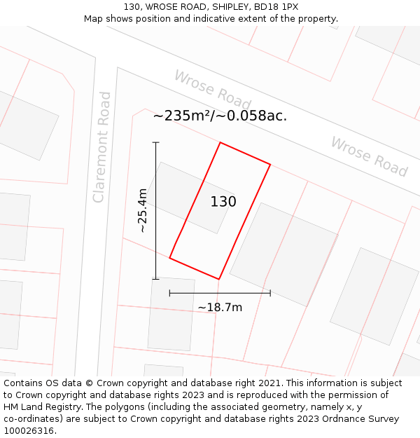 130, WROSE ROAD, SHIPLEY, BD18 1PX: Plot and title map