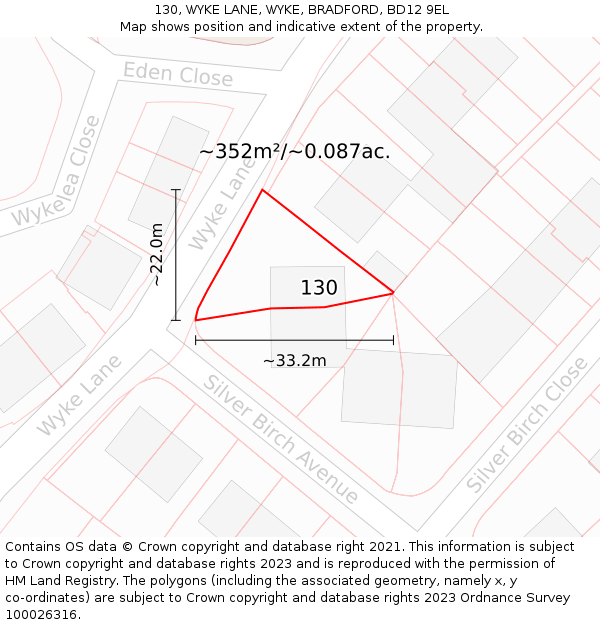 130, WYKE LANE, WYKE, BRADFORD, BD12 9EL: Plot and title map