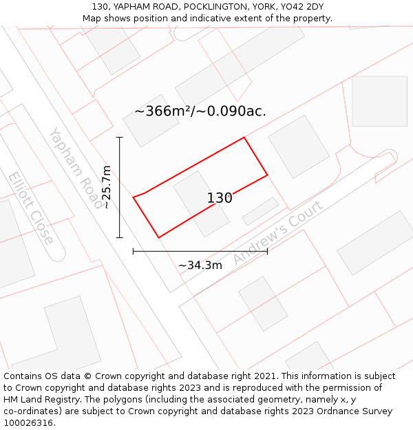 130, YAPHAM ROAD, POCKLINGTON, YORK, YO42 2DY: Plot and title map