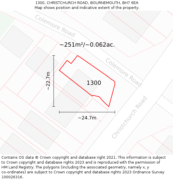 1300, CHRISTCHURCH ROAD, BOURNEMOUTH, BH7 6EA: Plot and title map